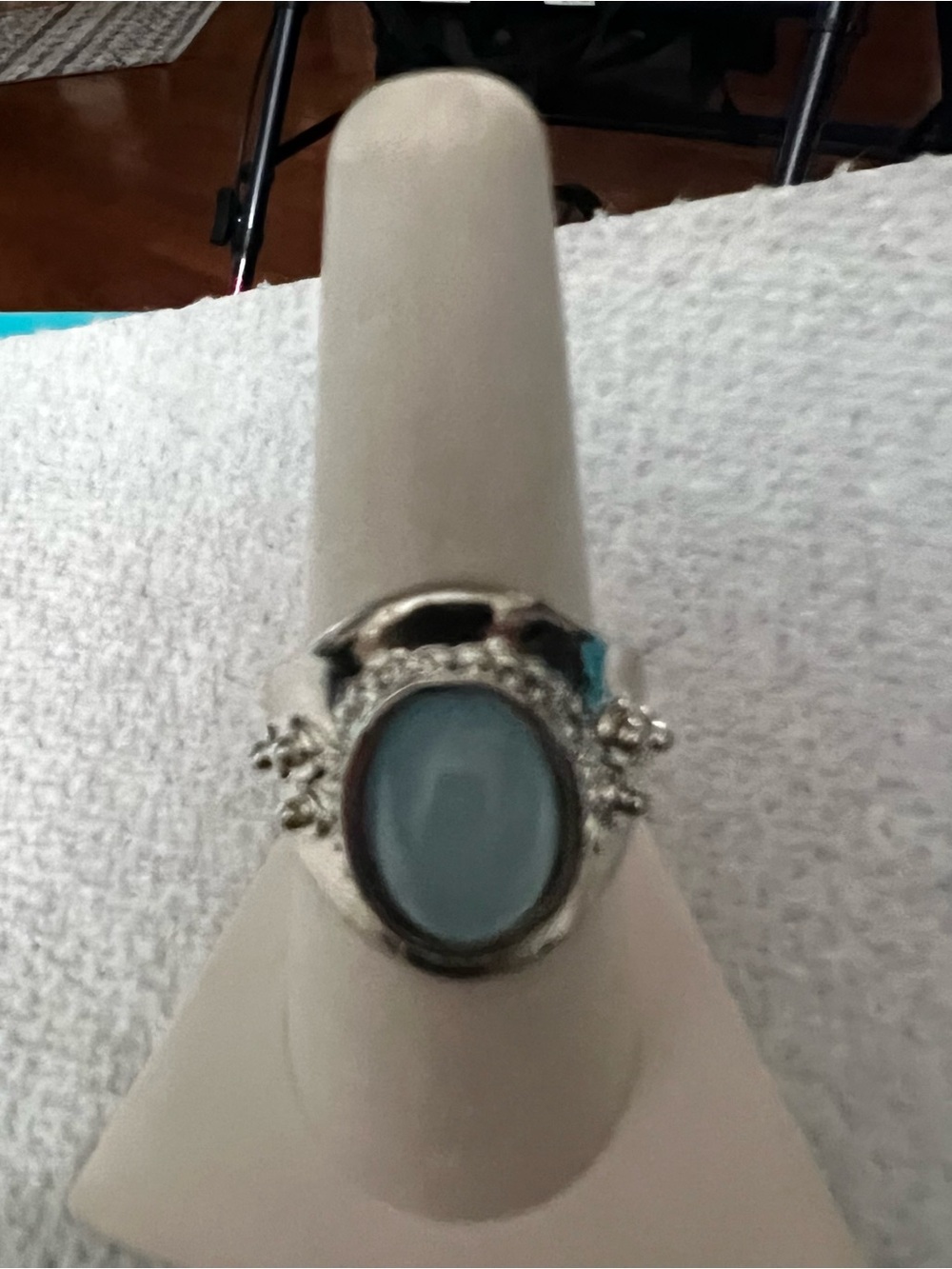 Silver Blue Oval Stone Ring